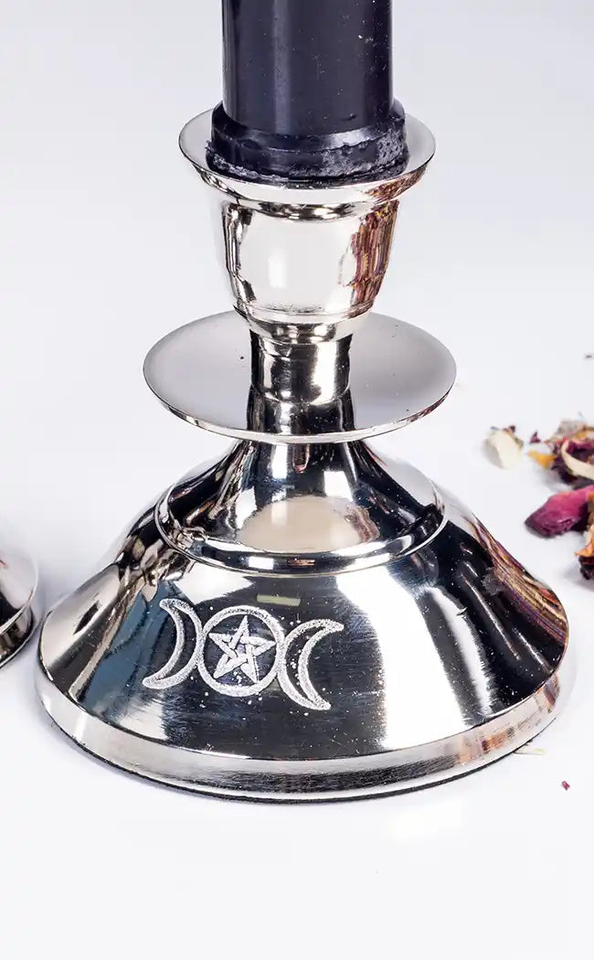 Silver Triple Moon Candle Holder Set-Candles-Tragic Beautiful