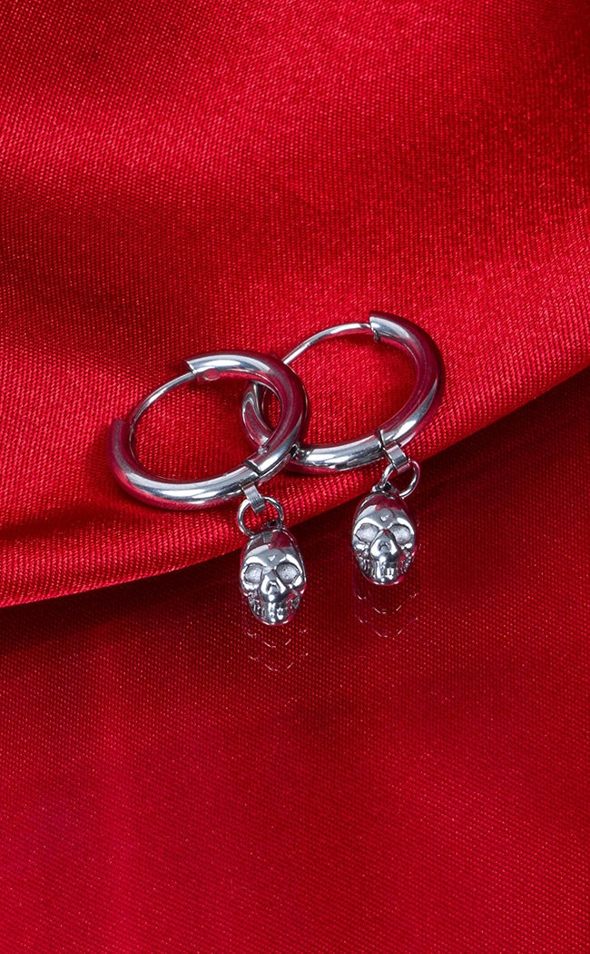 Skull Dangle Hoop Earrings-Impaler Body Jewellery-Tragic Beautiful
