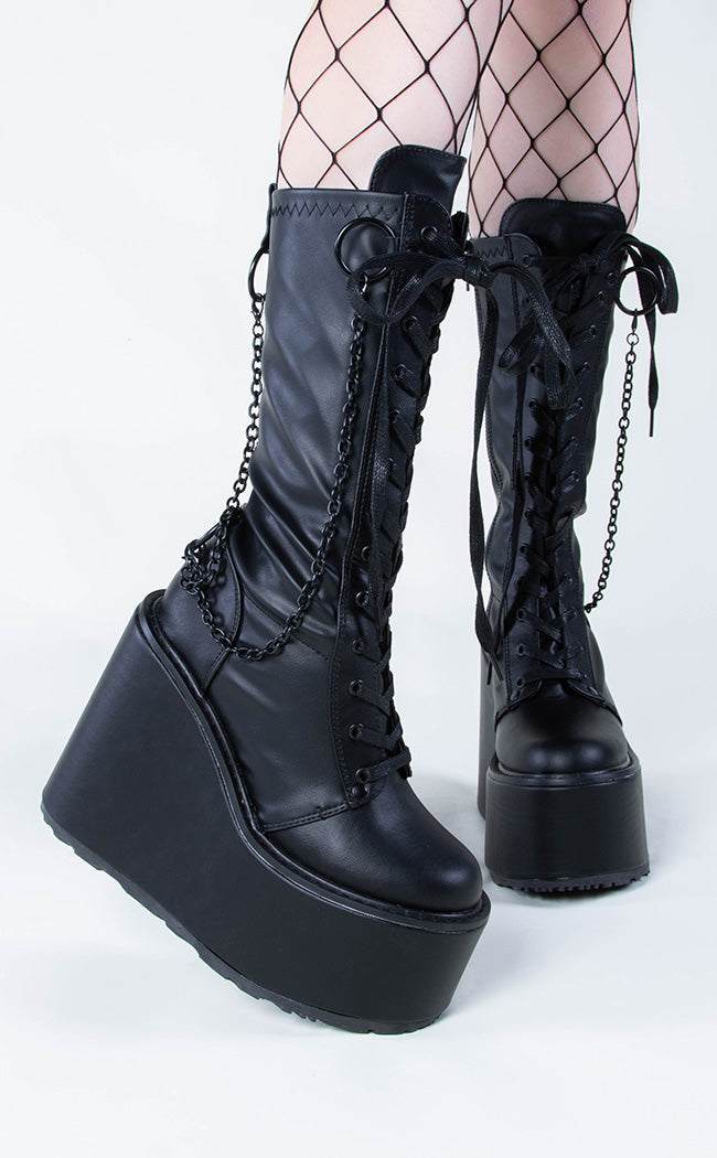 Womens Boots Demonia Platform Boots Knee High Demonia SWING-150