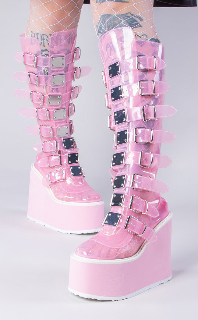 SWING-815C Baby Pink Tint Knee High Boots-Demonia-Tragic Beautiful