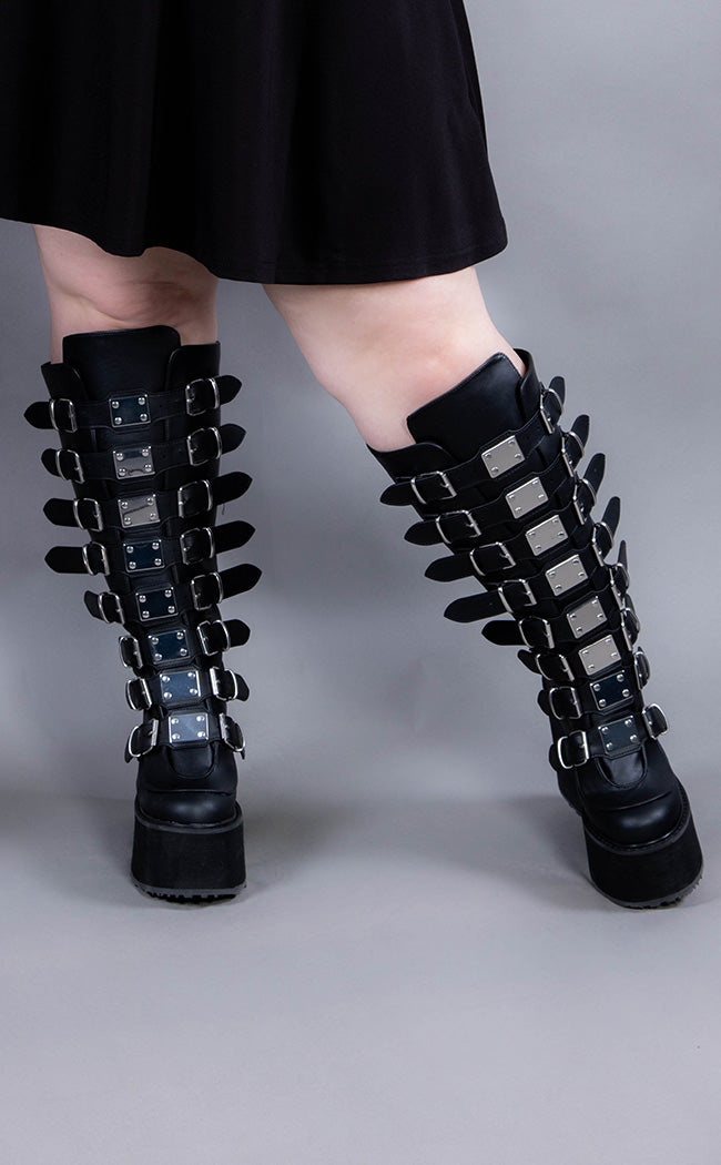 SWING-815WC Black Matte Trinity Knee High Boots | Wide Calf (Au Stock)-Demonia-Tragic Beautiful