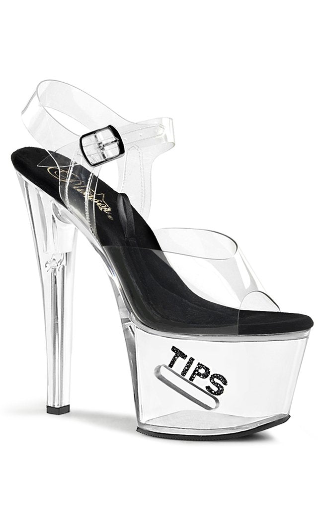 TIPJAR-708-5 Clr-Blk/Clr Heels-Pleaser-Tragic Beautiful