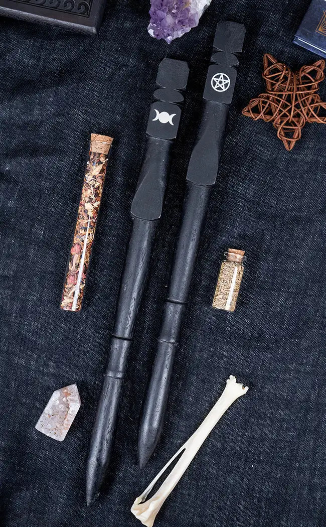 Triple Moon Hand Carved Wooden Wand