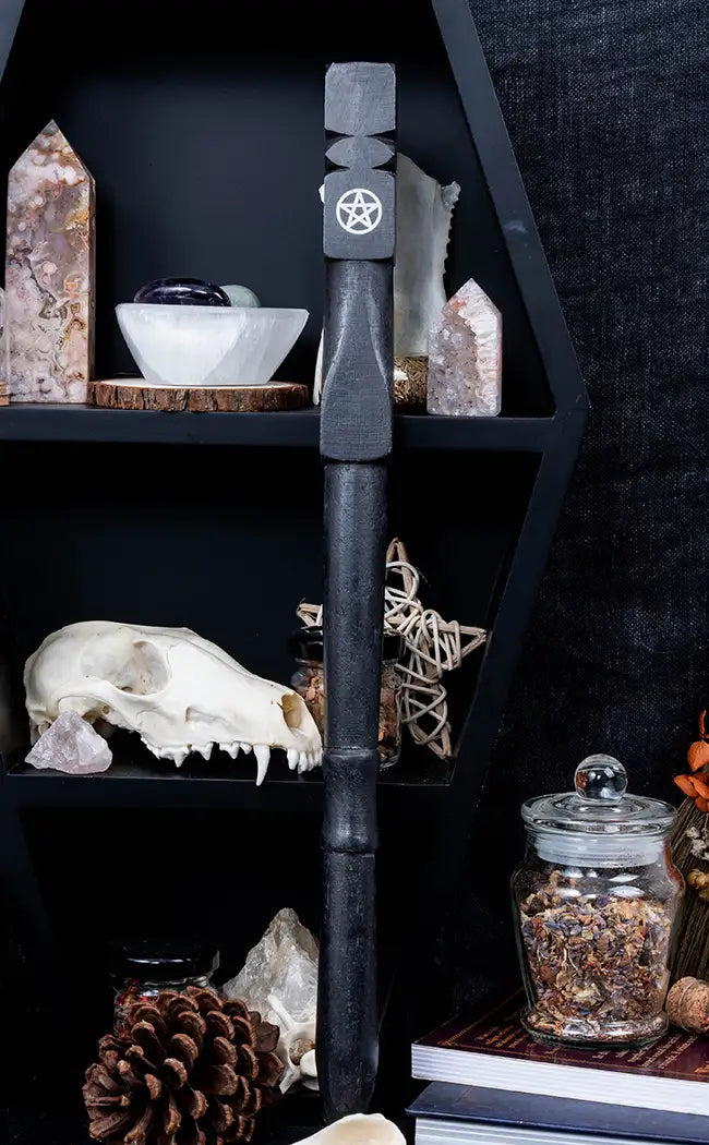 Triple Moon Hand Carved Wooden Wand