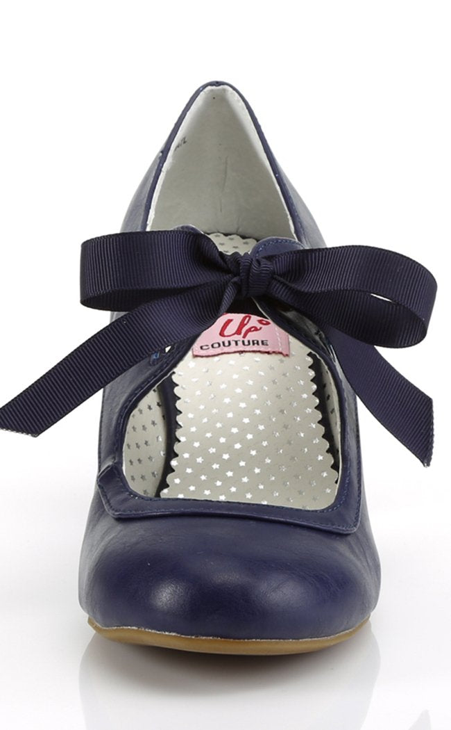 WIGGLE-32 Navy Blue Faux Leather Heels-Pin Up Couture-Tragic Beautiful