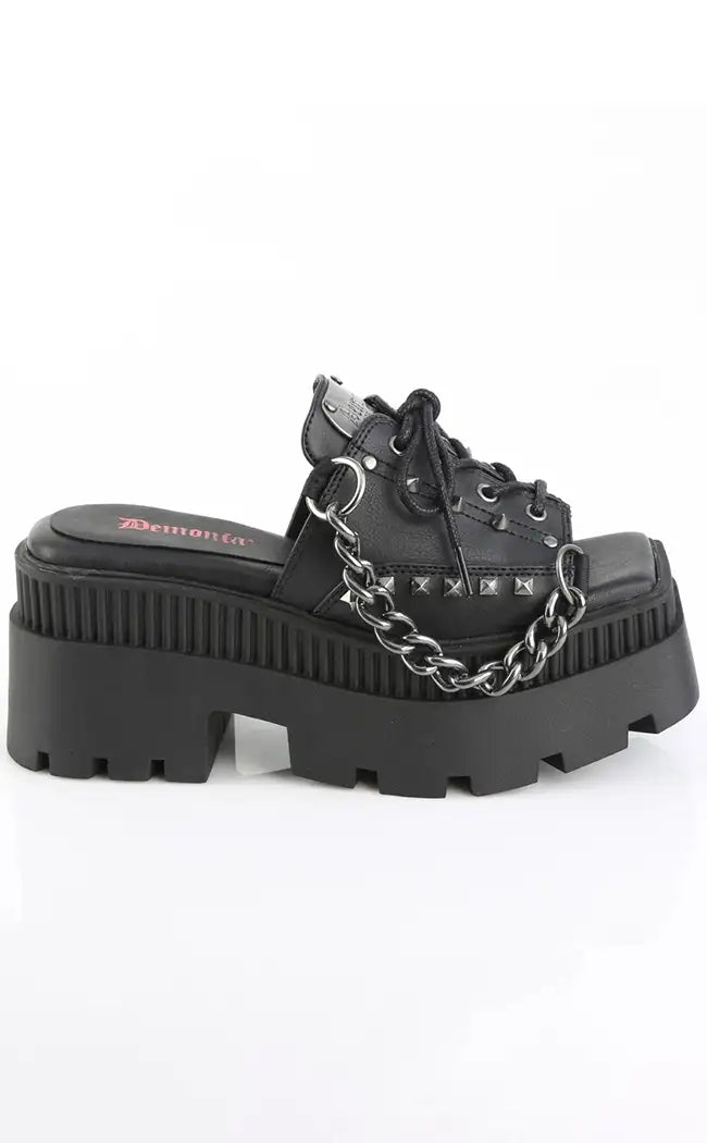 WRATH-03 Black Chained Platform Sandals