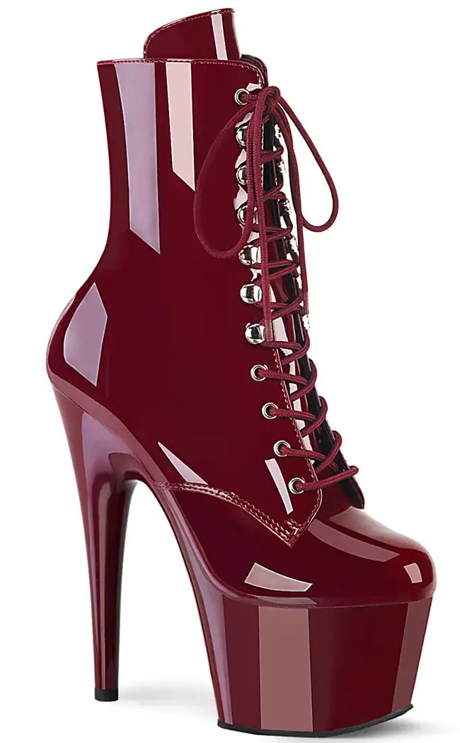 ADORE-1020 Burgundy Patent Ankle Boots-Pleaser-Tragic Beautiful