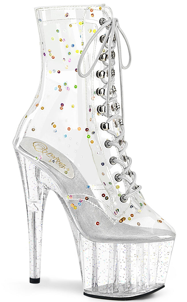 ADORE-1020C-2 Clear Glitter Platform Ankle Boots-Pleaser-Tragic Beautiful