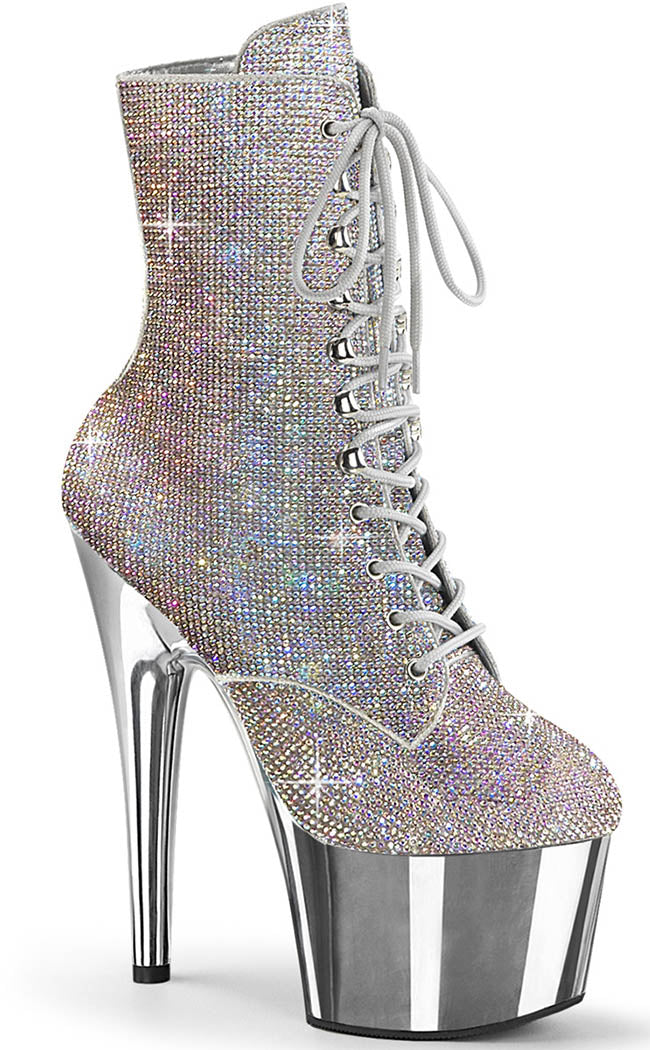 ADORE-1020CHRS Silver Rhinestone Chrome Ankle Boots-Pleaser-Tragic Beautiful