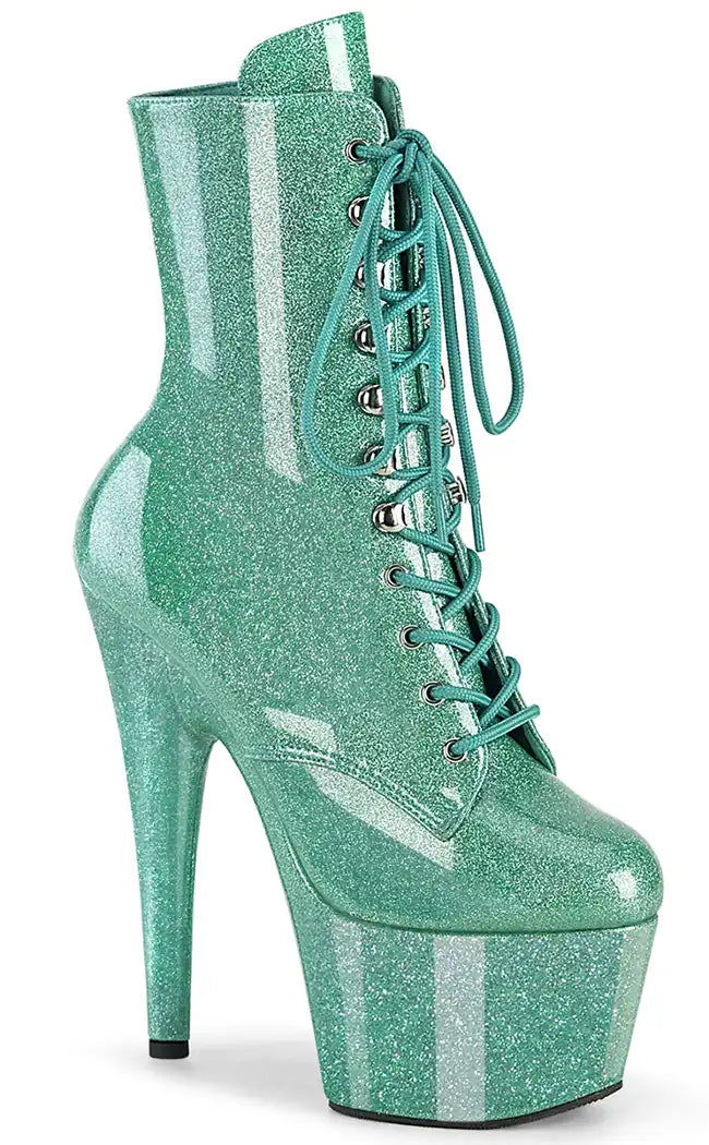 ADORE-1020GP Aqua Glitter Patent Ankle Boots-Pleaser-Tragic Beautiful