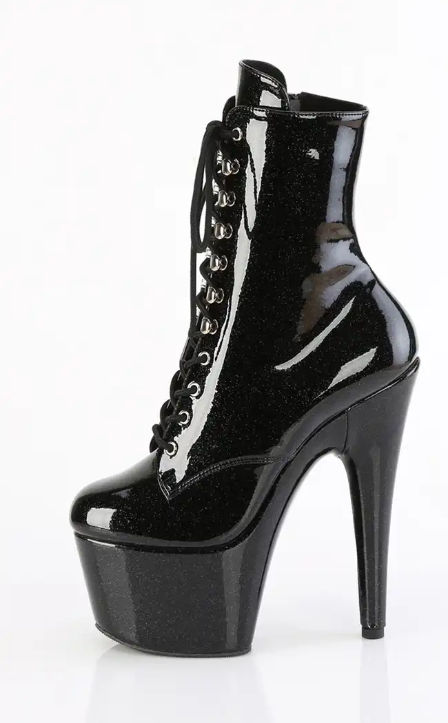 ADORE-1020GP Black Glitter Patent Ankle Boots-Pleaser-Tragic Beautiful