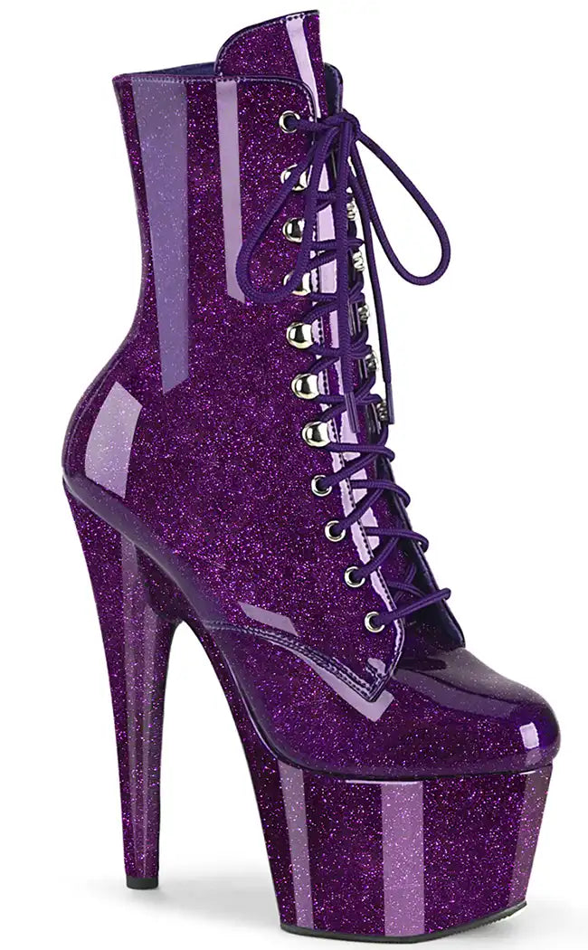 ADORE-1020GP Purple Glitter Patent Ankle Boots-Pleaser-Tragic Beautiful