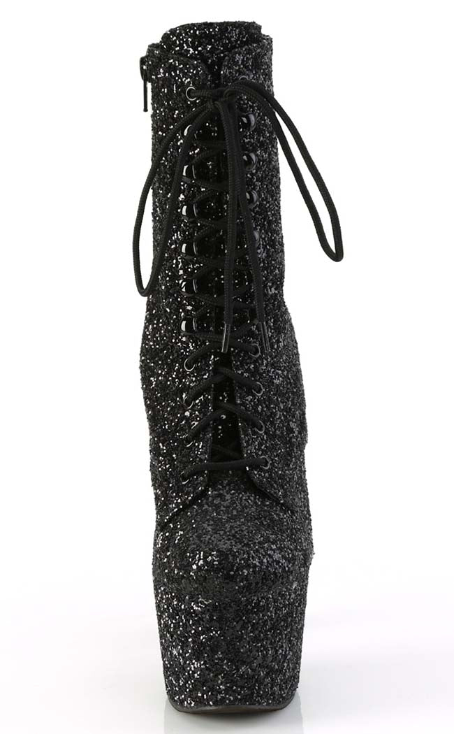 ADORE-1020GWR Black Glitter Ankle Boots-Pleaser-Tragic Beautiful