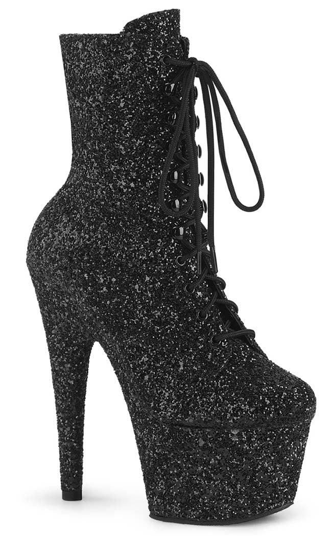 ADORE-1020GWR Black Glitter Ankle Boots-Pleaser-Tragic Beautiful