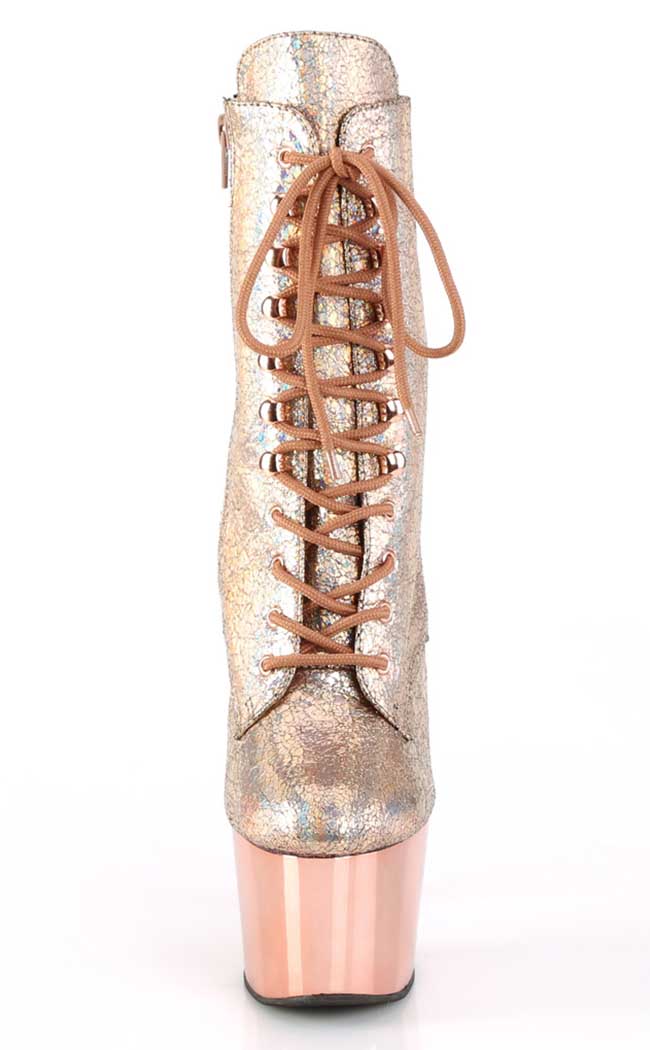 ADORE-1020HM Rose Holo Metallic Chrome Boots-Pleaser-Tragic Beautiful