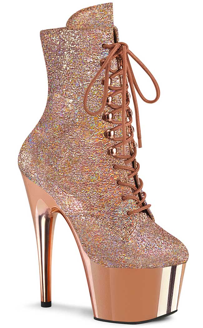ADORE-1020HM Rose Holo Metallic Chrome Boots-Pleaser-Tragic Beautiful