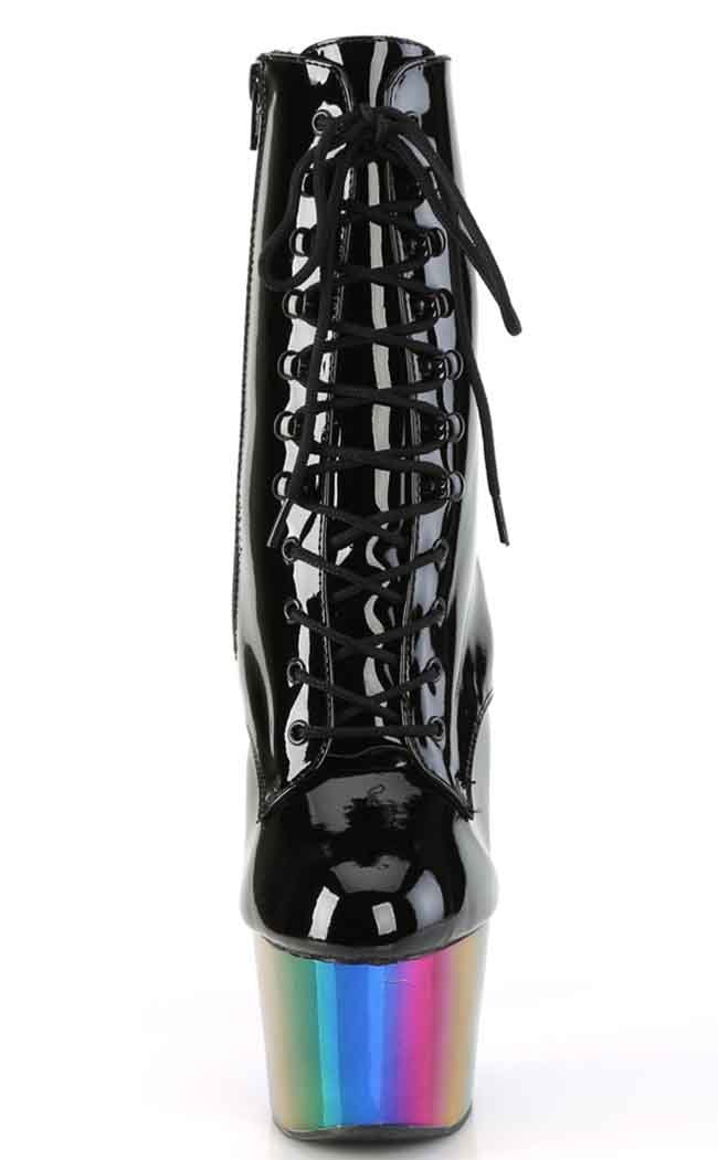 ADORE-1020RC Black Patent Rainbow Chrome Boots-Pleaser-Tragic Beautiful