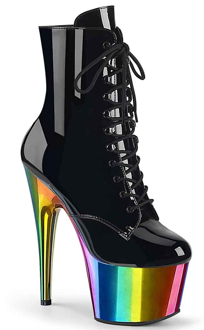 ADORE-1020RC Black Patent Rainbow Chrome Boots-Pleaser-Tragic Beautiful