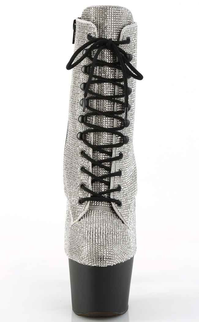 ADORE-1020RS Silver Rhinestone/ Black Boots-Pleaser-Tragic Beautiful