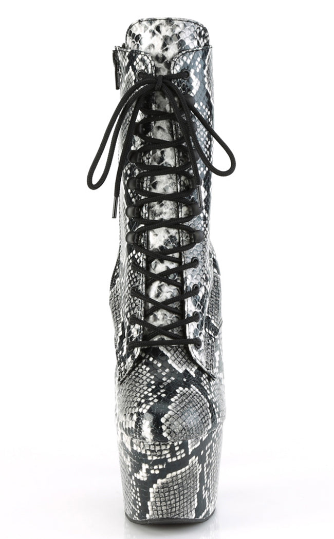ADORE-1020SPWR Black Snake Print Ankle Boots-Pleaser-Tragic Beautiful
