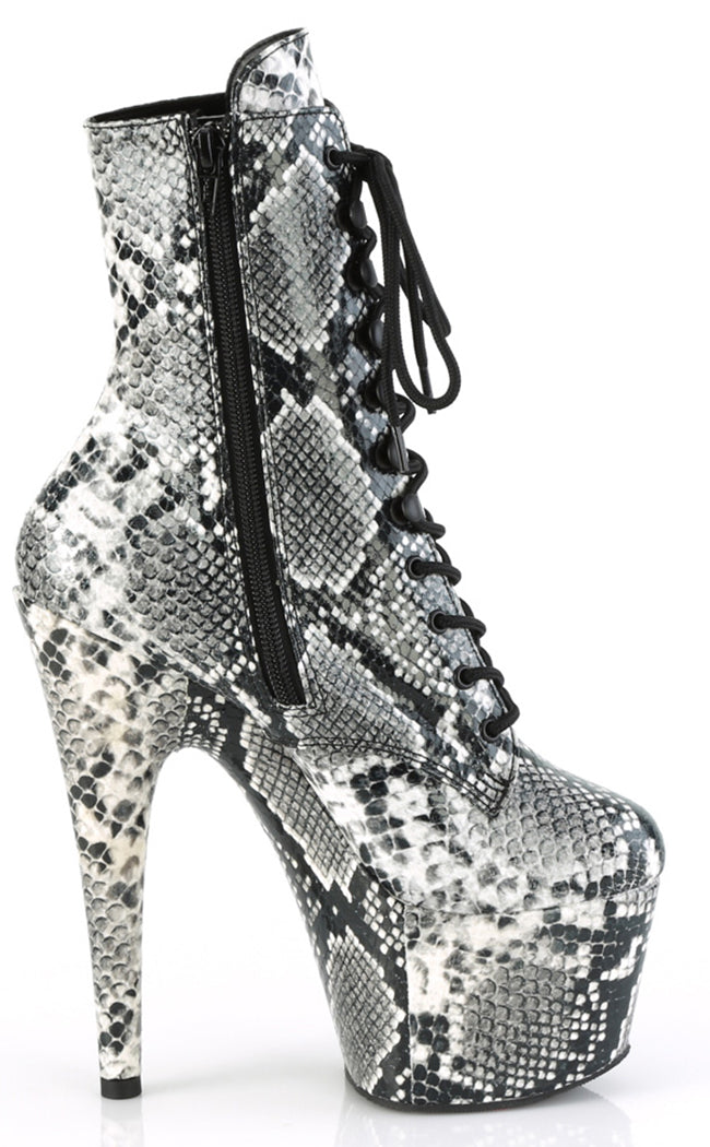 ADORE-1020SPWR Black Snake Print Ankle Boots-Pleaser-Tragic Beautiful