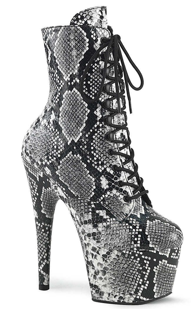 ADORE-1020SPWR Black Snake Print Ankle Boots-Pleaser-Tragic Beautiful