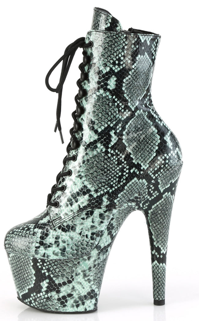 ADORE-1020SPWR Mint Snake Print Ankle Boots-Pleaser-Tragic Beautiful