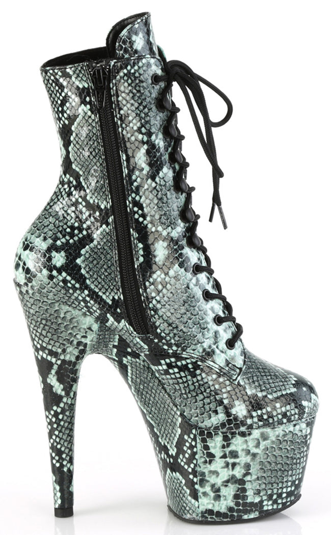 ADORE-1020SPWR Mint Snake Print Ankle Boots-Pleaser-Tragic Beautiful