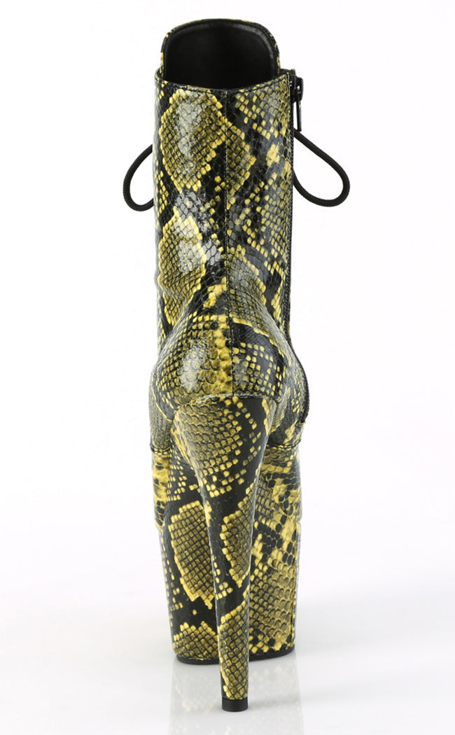 ADORE-1020SPWR Yellow Snake Print Ankle Boots-Pleaser-Tragic Beautiful