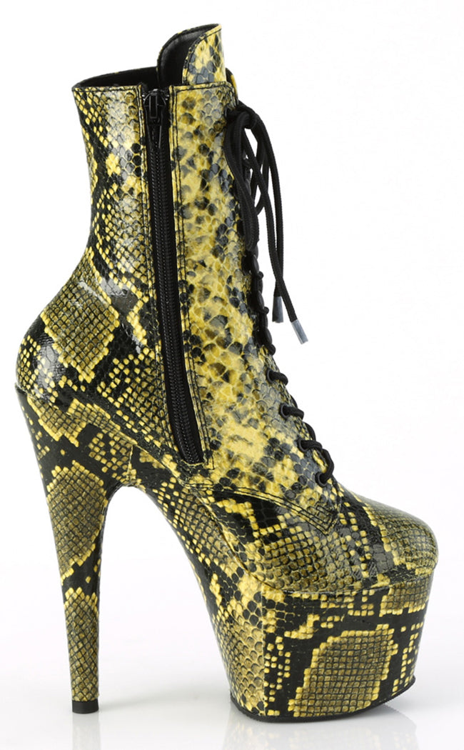 ADORE-1020SPWR Yellow Snake Print Ankle Boots-Pleaser-Tragic Beautiful