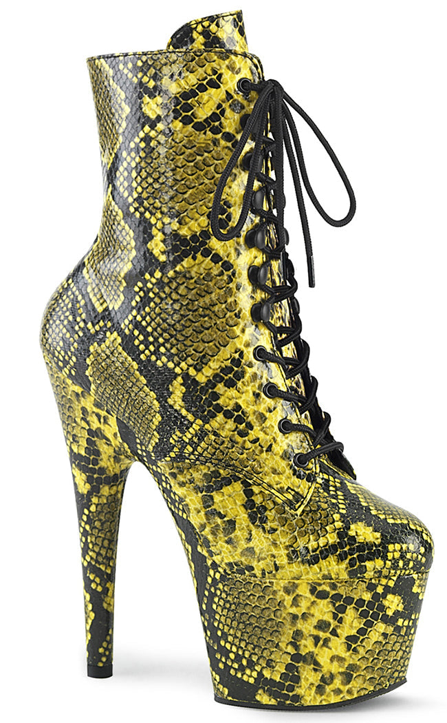 ADORE-1020SPWR Yellow Snake Print Ankle Boots-Pleaser-Tragic Beautiful