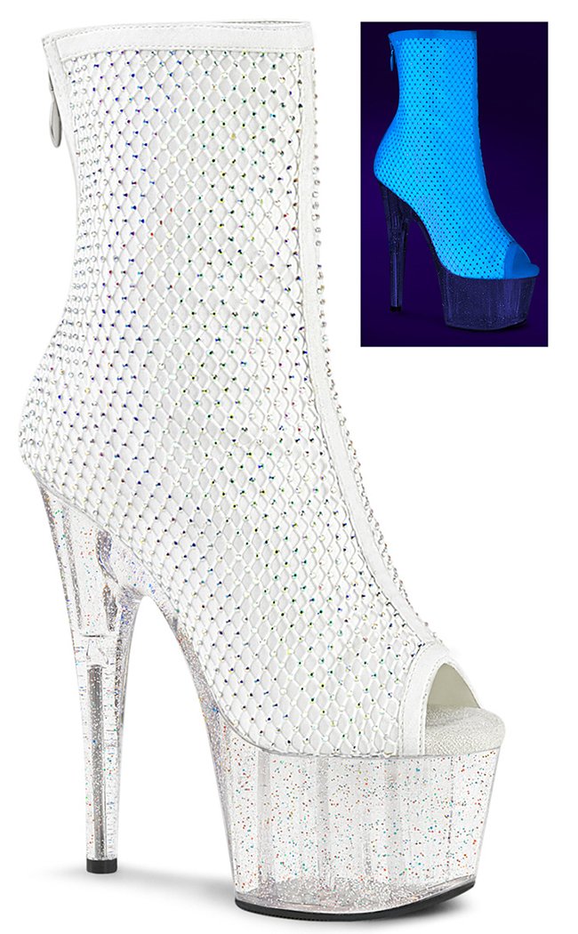 ADORE-1031 UV White Glitter Mesh Booties-Pleaser-Tragic Beautiful
