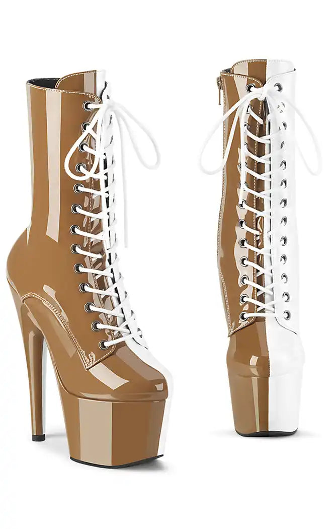 ADORE-1040TT Taupe & White Patent Boots-Pleaser-Tragic Beautiful