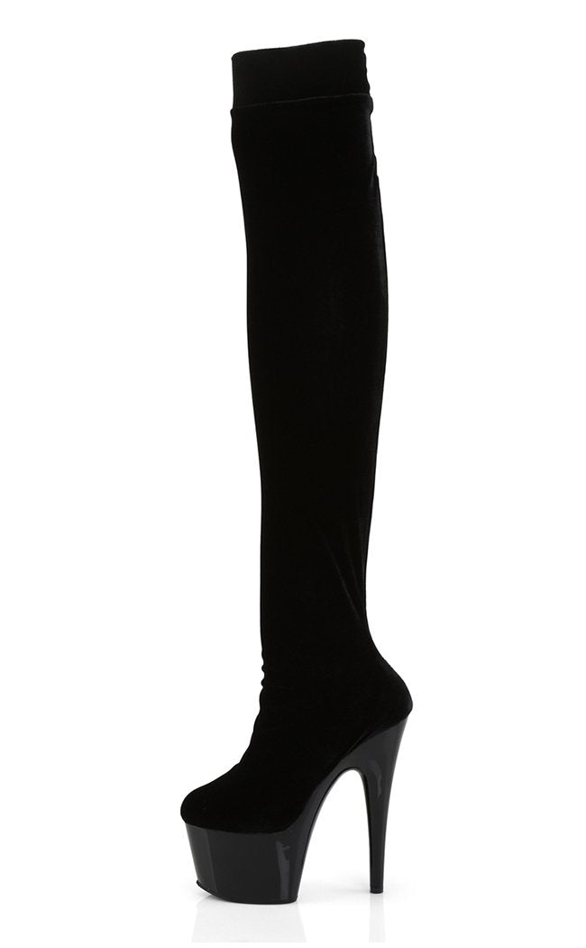 ADORE-3002 Black Velvet Thigh High Boots-Pleaser-Tragic Beautiful