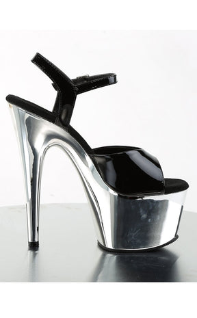 ADORE-709 Black Patent and Chrome Heels-Pleaser-Tragic Beautiful
