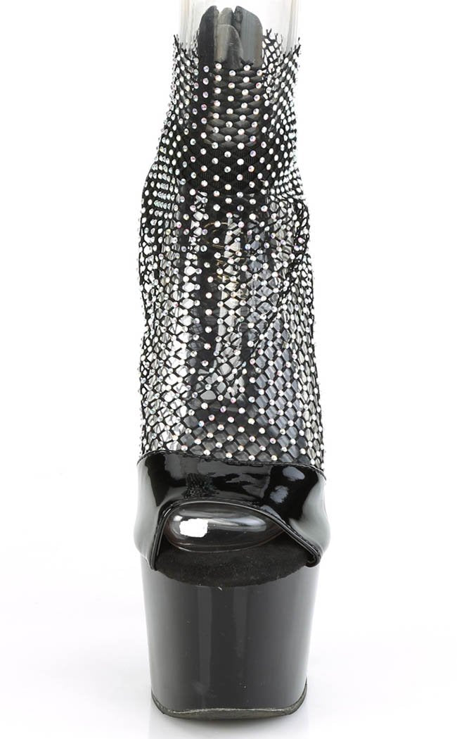 ADORE-765RM Black Patent Rhinestone Mesh Heels-Pleaser-Tragic Beautiful