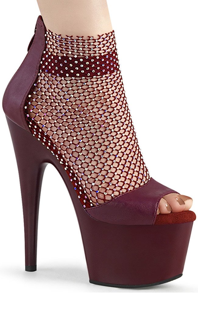 ADORE-765RM Burgundy Rhinestone Mesh Heels-Pleaser-Tragic Beautiful