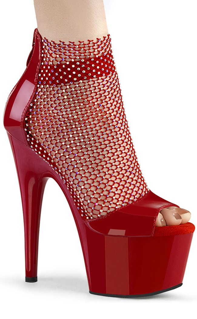 ADORE-765RM Red Patent Rhinestone Mesh Heels-Pleaser-Tragic Beautiful