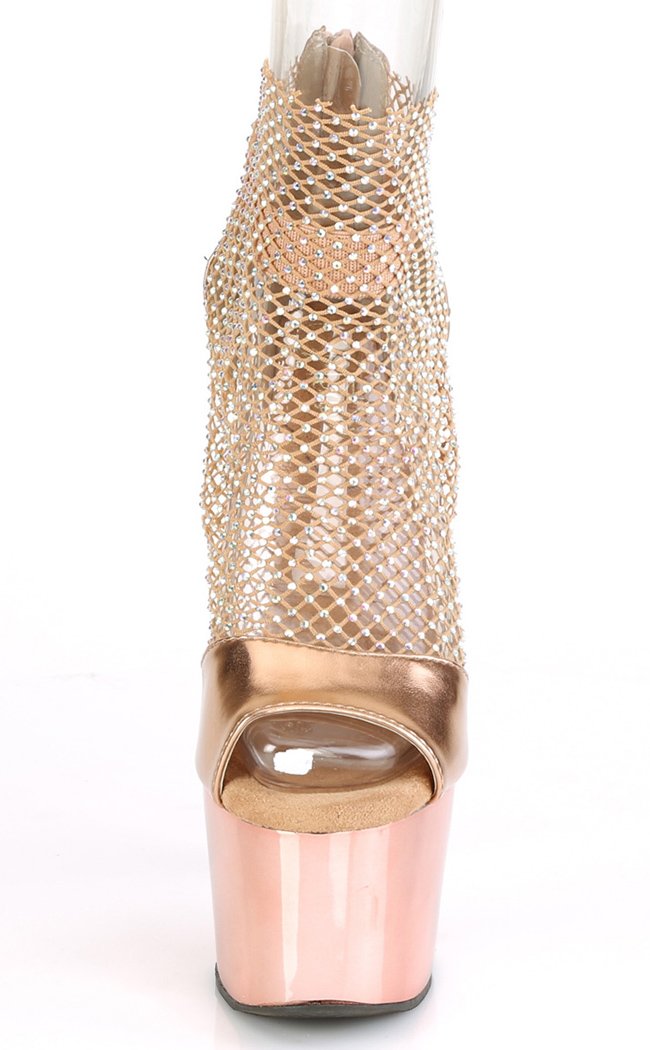 ADORE-765RM Rose Gold Chrome Rhinestone Mesh Heels-Pleaser-Tragic Beautiful
