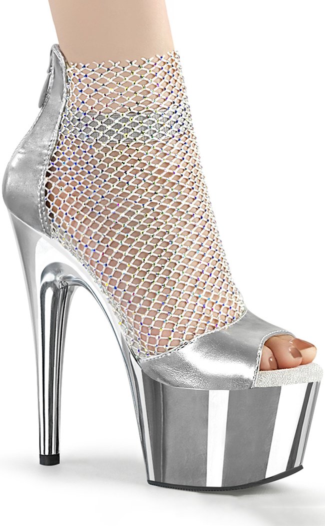 ADORE-765RM Silver Chrome Rhinestone Mesh Heels-Pleaser-Tragic Beautiful