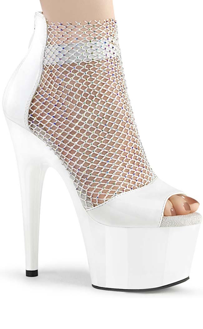 ADORE-765RM White Patent Rhinestone Mesh Heels-Pleaser-Tragic Beautiful