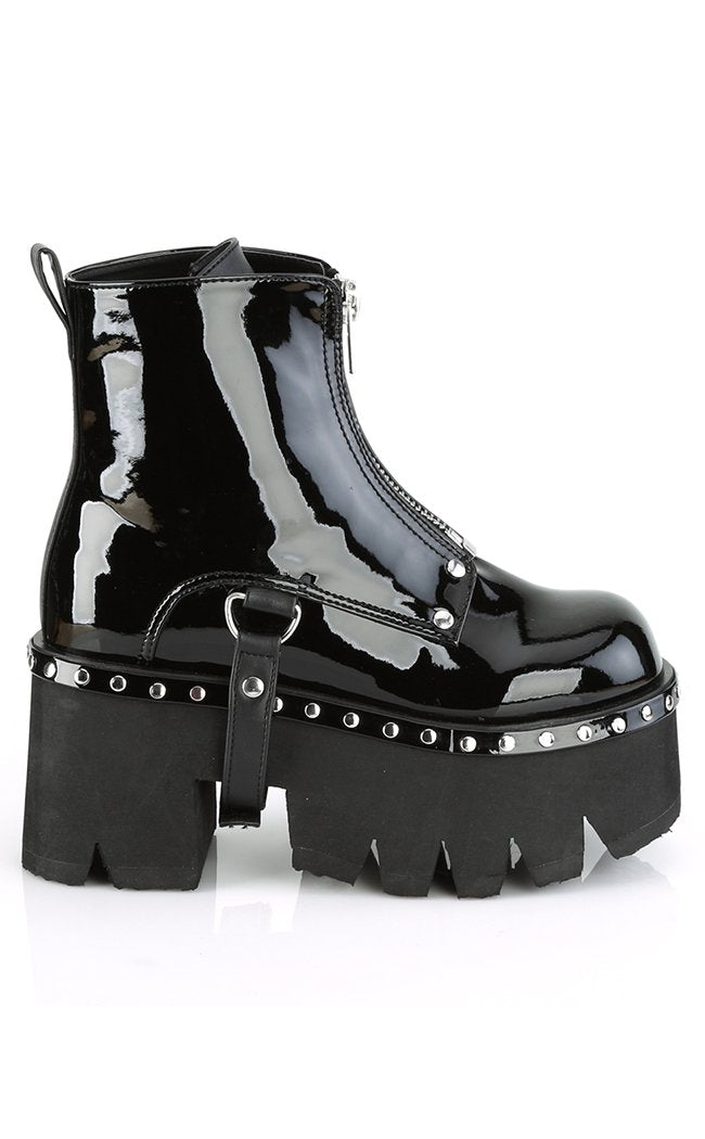 ASHES-100 Black Patent Ankle Boots-Demonia-Tragic Beautiful