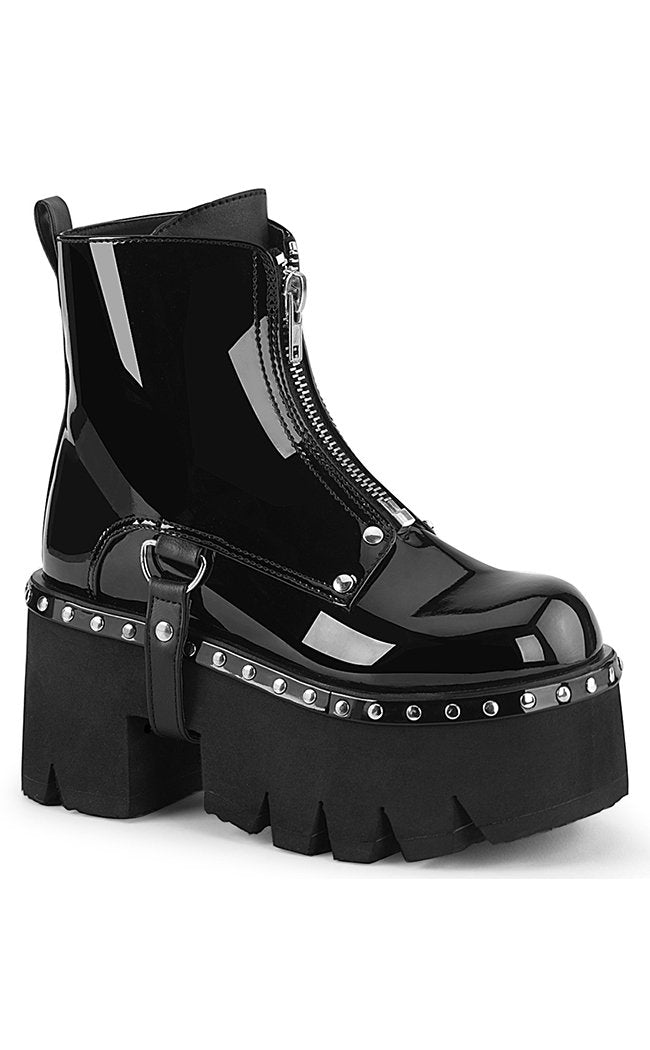 ASHES-100 Black Patent Ankle Boots-Demonia-Tragic Beautiful