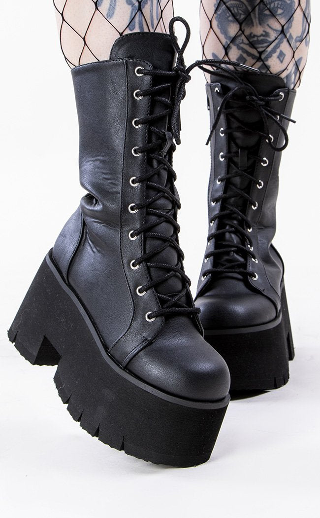 ASHES-105 Black Vegan Leather Platform Combat Boots-Demonia-Tragic Beautiful