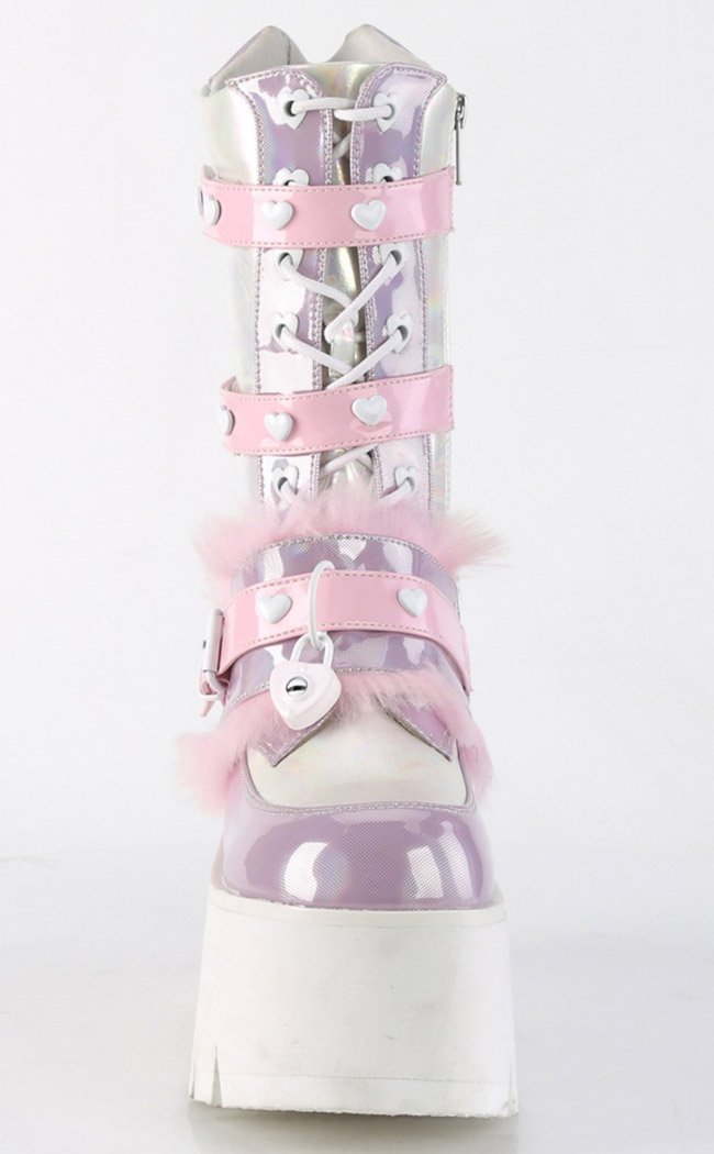 ASHES-120 Baby Pink & Lavender Holo Platform Boots-Demonia-Tragic Beautiful