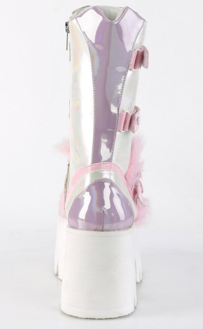 ASHES-120 Baby Pink & Lavender Holo Platform Boots-Demonia-Tragic Beautiful