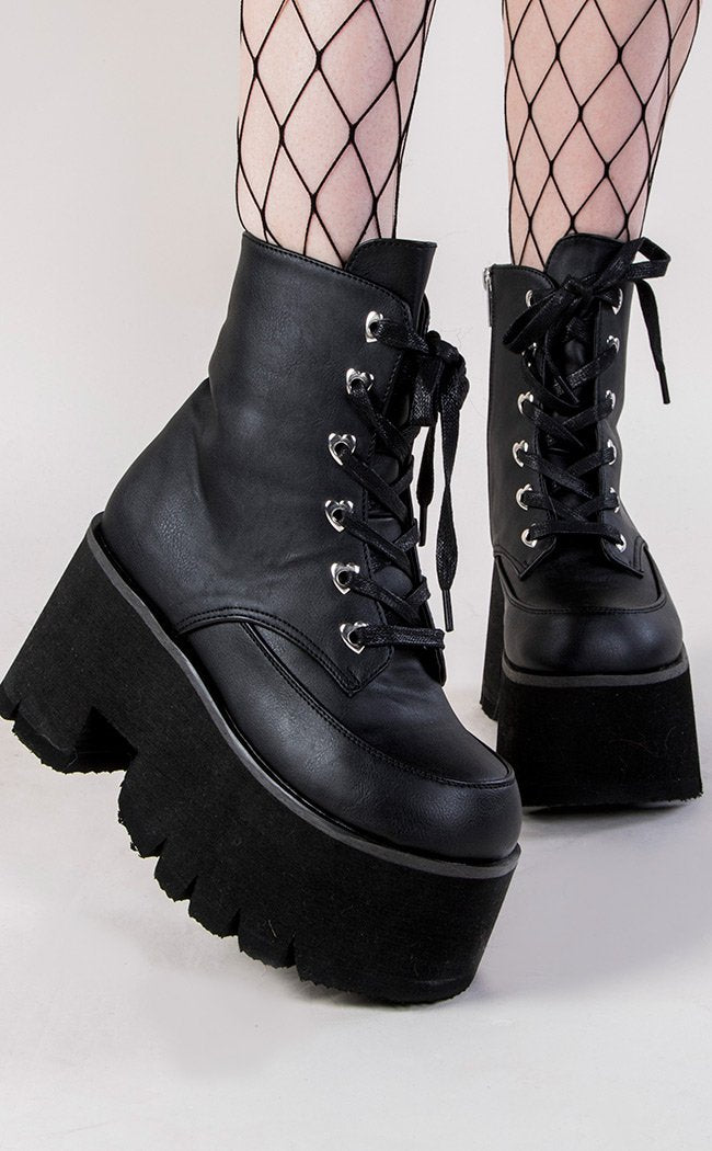 ASHES-57 Black Cuff Combat Boots-Demonia-Tragic Beautiful