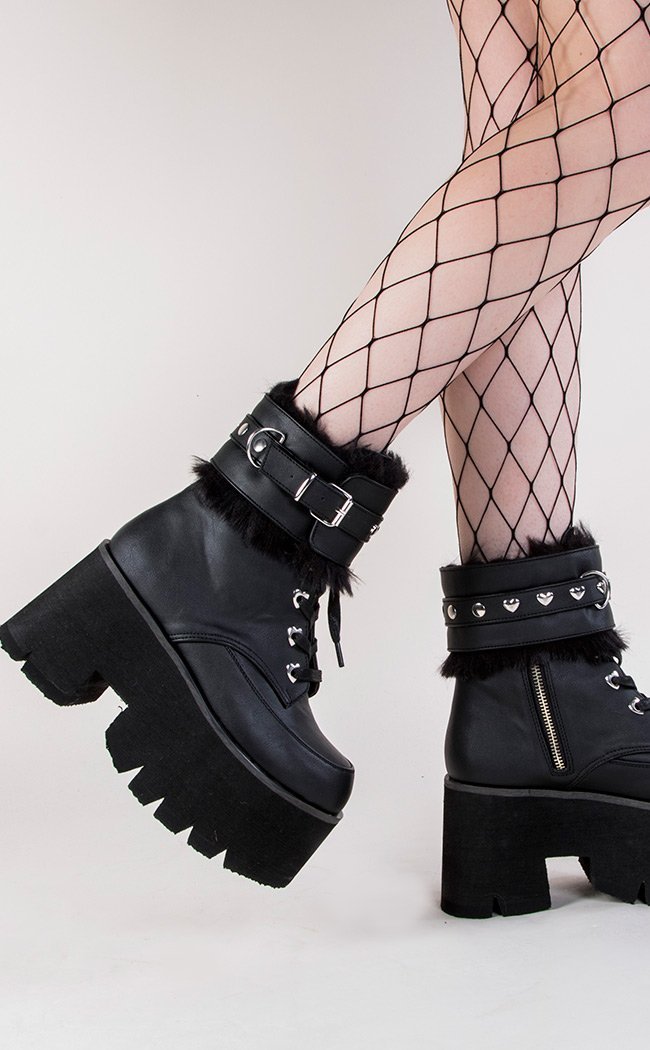 ASHES-57 Black Cuff Combat Boots-Demonia-Tragic Beautiful