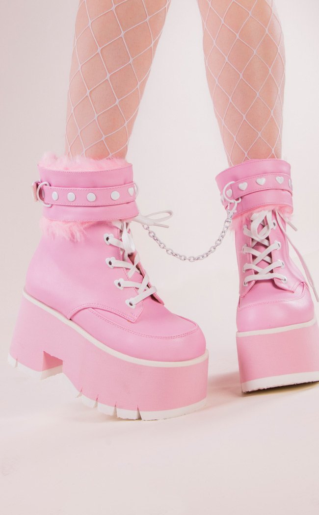 ASHES-57 Pink Cuff Combat Boots-Demonia-Tragic Beautiful