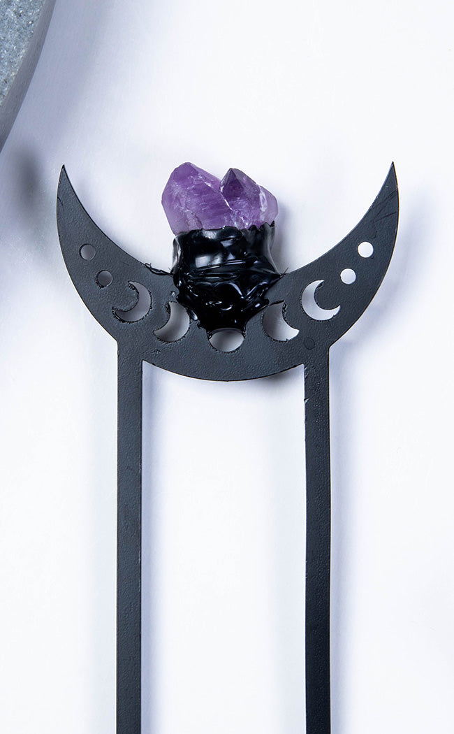 Amethyst Crescent Hair Fork-Gothic Jewellery-Tragic Beautiful